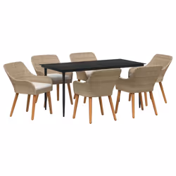 vidaXL Set da Pranzo per Giardino con cuscino 7 pcs Beige polyrattan - Vista aggiuntiva 2