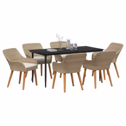 vidaXL Set da Pranzo per Giardino con cuscino 7 pcs Beige polyrattan - Vista aggiuntiva 3