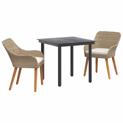 vidaXL Set da Pranzo per Giardino con cuscino 3 pcs Beige polyrattan - Vista aggiuntiva 2