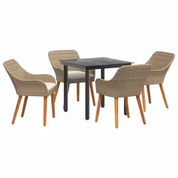 vidaXL Set da Pranzo per Giardino con cuscino 5 pcs Beige polyrattan - Vista aggiuntiva 2