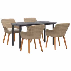 vidaXL Set da Pranzo per Giardino con cuscino 5 pcs Beige polyrattan - Vista aggiuntiva 2