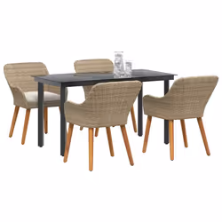 vidaXL Set da Pranzo per Giardino con cuscino 5 pcs Beige polyrattan - Vista aggiuntiva 3