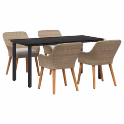 vidaXL Set da Pranzo per Giardino con cuscino 5 pcs Beige polyrattan - Vista aggiuntiva 2