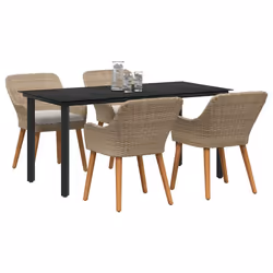 vidaXL Set da Pranzo per Giardino con cuscino 5 pcs Beige polyrattan - Vista aggiuntiva 3