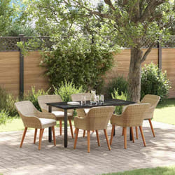 vidaXL Set da Pranzo per Giardino con cuscino 7 pcs Beige polyrattan