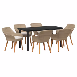 vidaXL Set da Pranzo per Giardino con cuscino 7 pcs Beige polyrattan - Vista aggiuntiva 2