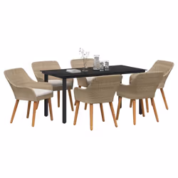vidaXL Set da Pranzo per Giardino con cuscino 7 pcs Beige polyrattan - Vista aggiuntiva 3