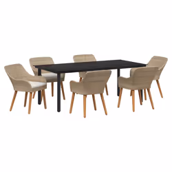 vidaXL Set da Pranzo per Giardino con cuscino 7 pcs Beige polyrattan - Vista aggiuntiva 2