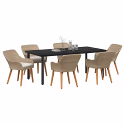 vidaXL Set da Pranzo per Giardino con cuscino 7 pcs Beige polyrattan - Vista aggiuntiva 3