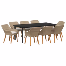 vidaXL Set da Pranzo per Giardino con cuscino 9 pcs Beige polyrattan - Vista aggiuntiva 2