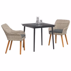 vidaXL Set da pranzo Grigio chiaro Poly Rattan - Vista aggiuntiva 3