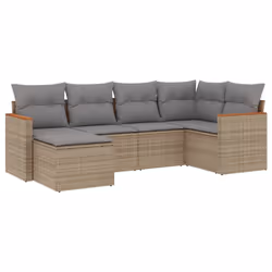vidaXL Set Divano da Giardino 6 pz con Cuscini Beige in Polyrattan - Vista aggiuntiva 2
