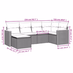 vidaXL Set Divano da Giardino 6 pz con Cuscini Beige in Polyrattan - Vista aggiuntiva 3