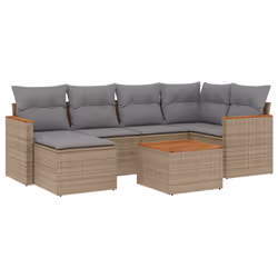 Set Divani da Giardino 7 pz con Cuscini Beige in Polyrattancod mxl 88437 - Vista aggiuntiva 2