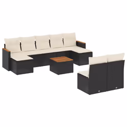 vidaXL Set Divani da Giardino 10pz con Cuscini in Polyrattan Nero - Vista aggiuntiva 2