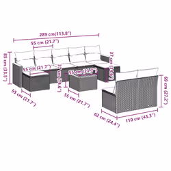 vidaXL Set Divani da Giardino 10pz con Cuscini in Polyrattan Nero - Vista aggiuntiva 3
