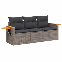 vidaXL Set Divani da Giardino 3 pz con Cuscini Grigio in Polyrattan - Vista aggiuntiva 2