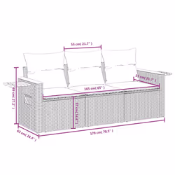 vidaXL Set Divani da Giardino 3 pz con Cuscini Grigio in Polyrattan - Vista aggiuntiva 3