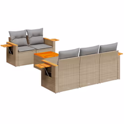 vidaXL Set Divano da Giardino 6 pz con Cuscini Beige in Polyrattan - Vista aggiuntiva 2