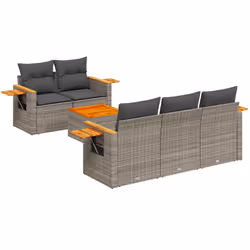 vidaXL Set Divano da Giardino 6 pz con Cuscini Grigio in Polyrattan - Vista aggiuntiva 2