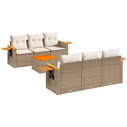 vidaXL Set Divani da Giardino 7 pz con Cuscini Beige in Polyrattan - Vista aggiuntiva 2