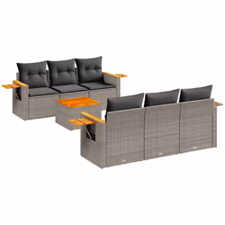 vidaXL Set Divani da Giardino 7 pz con Cuscini Grigio in Polyrattan - Vista aggiuntiva 2