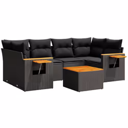 Set Divani da Giardino con Cuscini 7pz Nero Polyrattancod mxl 88463 - Vista aggiuntiva 2