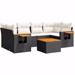 Set Divani da Giardino con Cuscini 7pz Nero Polyrattancod mxl 112484 - Vista aggiuntiva 2