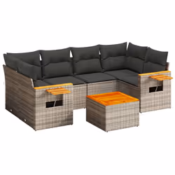 vidaXL Set Divani da Giardino 7 pz con Cuscini Grigio in Polyrattan - Vista aggiuntiva 2