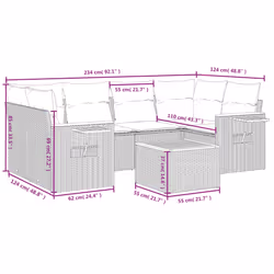 vidaXL Set Divani da Giardino 7 pz con Cuscini Grigio in Polyrattan - Vista aggiuntiva 3
