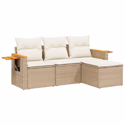 vidaXL Set Divano da Giardino 4 pz con Cuscini Beige in Polyrattan - Vista aggiuntiva 2