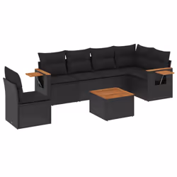 vidaXL Set Divani da Giardino con Cuscini 7pz Nero Polyrattan - Vista aggiuntiva 2