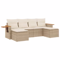vidaXL Set Divano da Giardino 6 pz con Cuscini Beige in Polyrattan - Vista aggiuntiva 2