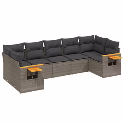 vidaXL Set Divani da Giardino 7 pz con Cuscini Grigio in Polyrattan - Vista aggiuntiva 2
