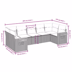 vidaXL Set Divani da Giardino 7 pz con Cuscini Grigio in Polyrattan - Vista aggiuntiva 3