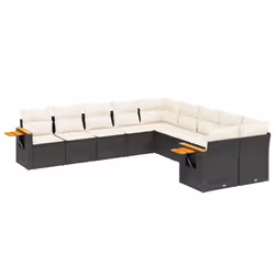 vidaXL Set Divani da Giardino 10pz con Cuscini in Polyrattan Nero - Vista aggiuntiva 2