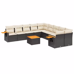 vidaXL Set Divani da Giardino 11 pz con Cuscini in Polyrattan Nero - Vista aggiuntiva 2