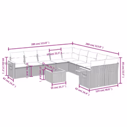 vidaXL Set Divani da Giardino 11 pz con Cuscini in Polyrattan Nero - Vista aggiuntiva 3