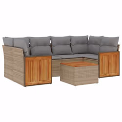 vidaXL Set Divani da Giardino 7 pz con Cuscini Beige in Polyrattan - Vista aggiuntiva 2