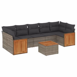 vidaXL Set Divano da Giardino 8 pz con Cuscini Grigio in Polyrattan - Vista aggiuntiva 2