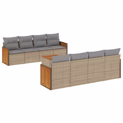Set Divano da Giardino 9 pz con Cuscini Beige in Polyrattancod mxl 88136 - Vista aggiuntiva 2
