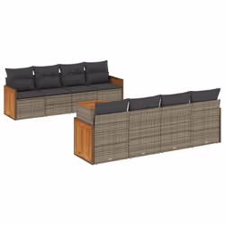 vidaXL Set Divano da Giardino 9 pz con Cuscini Grigio in Polyrattan - Vista aggiuntiva 2