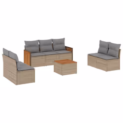 vidaXL Set Divano da Giardino 8 pz con Cuscini Beige in Polyrattan - Vista aggiuntiva 2