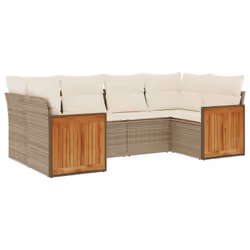 Set Divano da Giardino 6 pz con Cuscini Beige in Polyrattancod mxl 88116 - Vista aggiuntiva 2