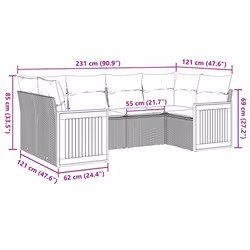 Set Divano da Giardino 6 pz con Cuscini Beige in Polyrattancod mxl 88116 - Vista aggiuntiva 3