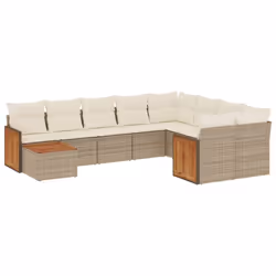 vidaXL Set Divano da Giardino 10 pz con Cuscini Beige in Polyrattan - Vista aggiuntiva 2