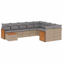 vidaXL Set Divano da Giardino 10 pz con Cuscini Beige in Polyrattan - Vista aggiuntiva 2
