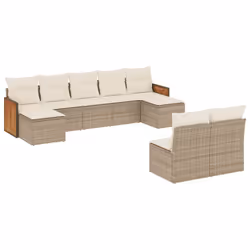 vidaXL Set Divano da Giardino 9 pz con Cuscini Beige in Polyrattan - Vista aggiuntiva 2
