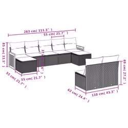 vidaXL Set Divano da Giardino 9 pz con Cuscini Beige in Polyrattan - Vista aggiuntiva 3