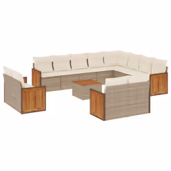 vidaXL Set Divano da Giardino 13 pz con Cuscini Beige in Polyrattan - Vista aggiuntiva 2